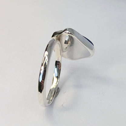 Side of Azure Blue Sea Glass Silver Ring