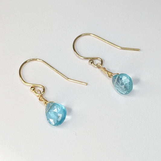 Blue and gold drop earrings. Ocean Blue Apatite Drop Earrings