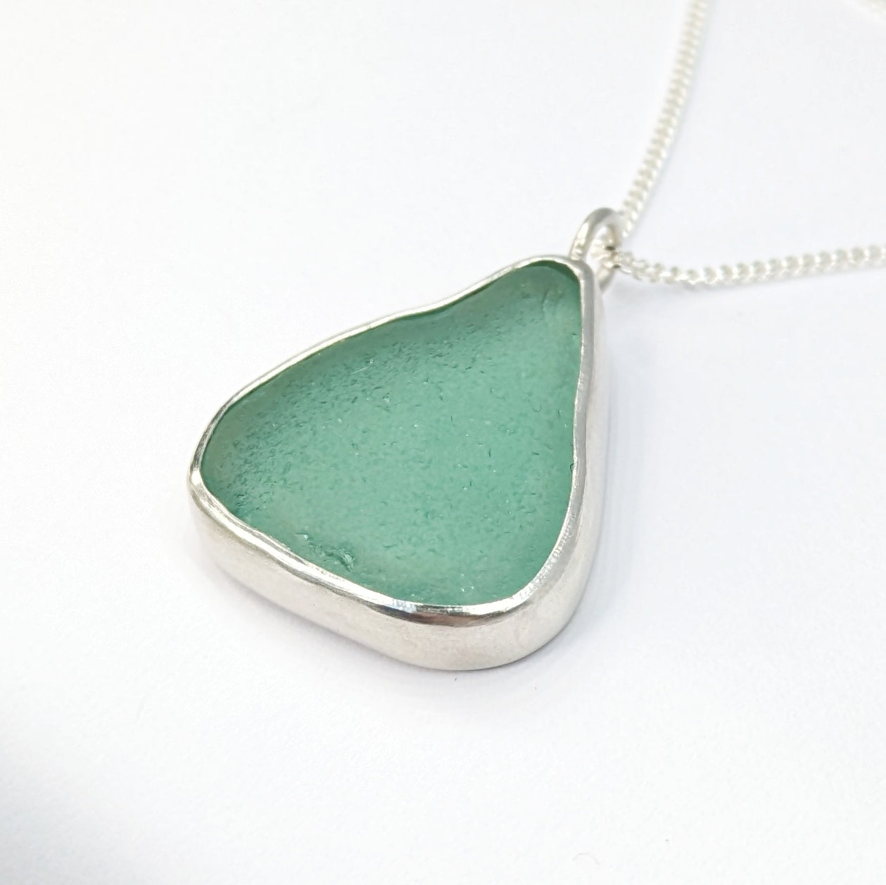 Silver and sea glass pendant. Teal Sea Glass Silver Pendant