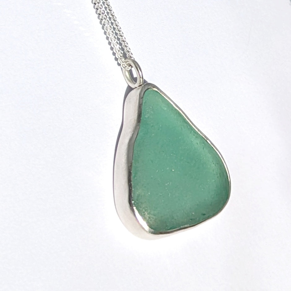 Teal Sea Glass Silver Pendant