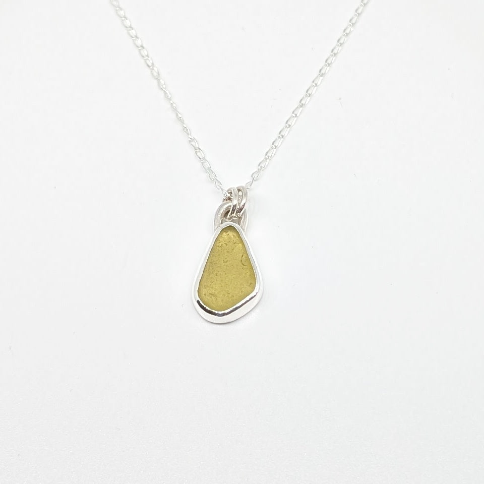 Honey Gold Sea Glass Silver Pendant - RARE