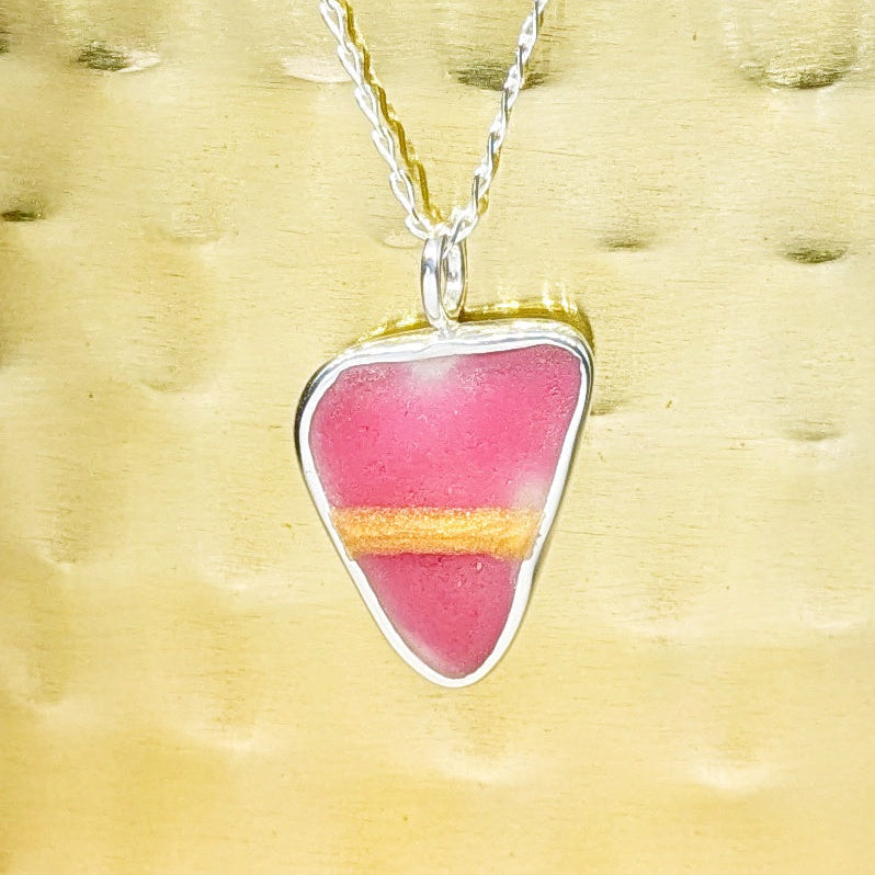 Red Sea Glass Silver Pendant with gold background