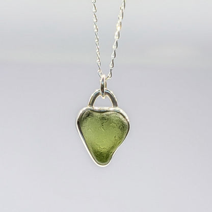 St Ives Green sea glass silver pendant with heart cut out