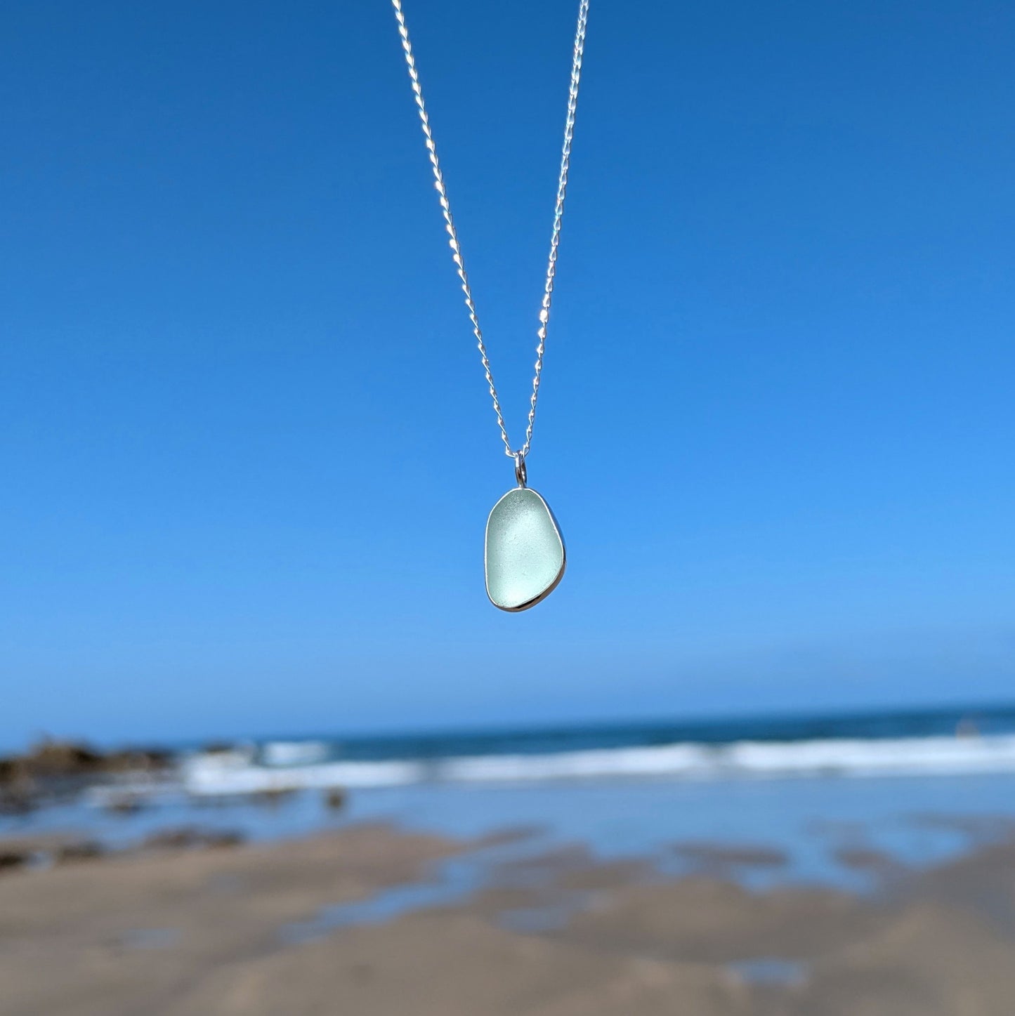 Sea foam sea glass silver pendant  looking out to sea