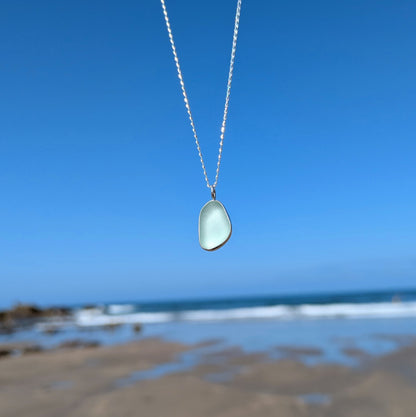 Sea foam sea glass silver pendant  looking out to sea
