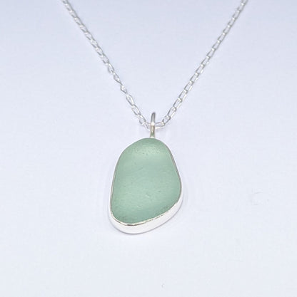 Seafoam sea glass silver pendant on silver chain