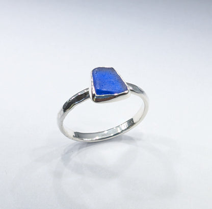 Little Blue Sea Glass Silver Ring