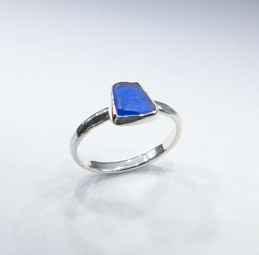 Little Blue Sea Glass Silver Ring