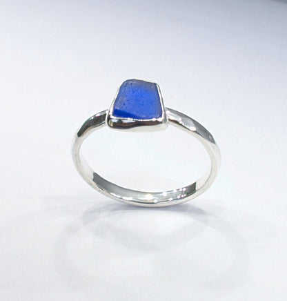 Little Blue Sea Glass Silver Ring