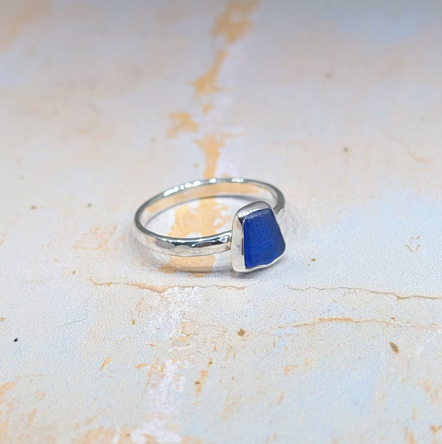 Little Blue Sea Glass Silver Ring