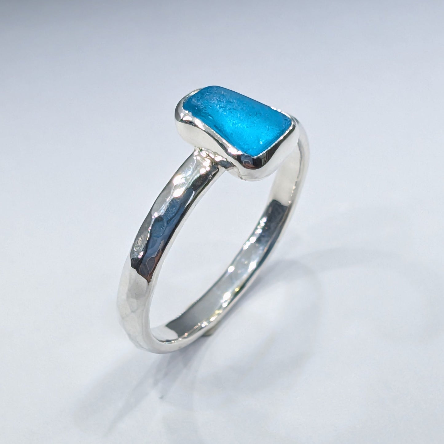 Little Turquoise Sea Glass Silver Ring