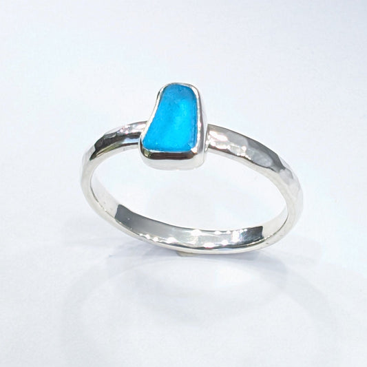 Little Turquoise Sea Glass Silver Ring