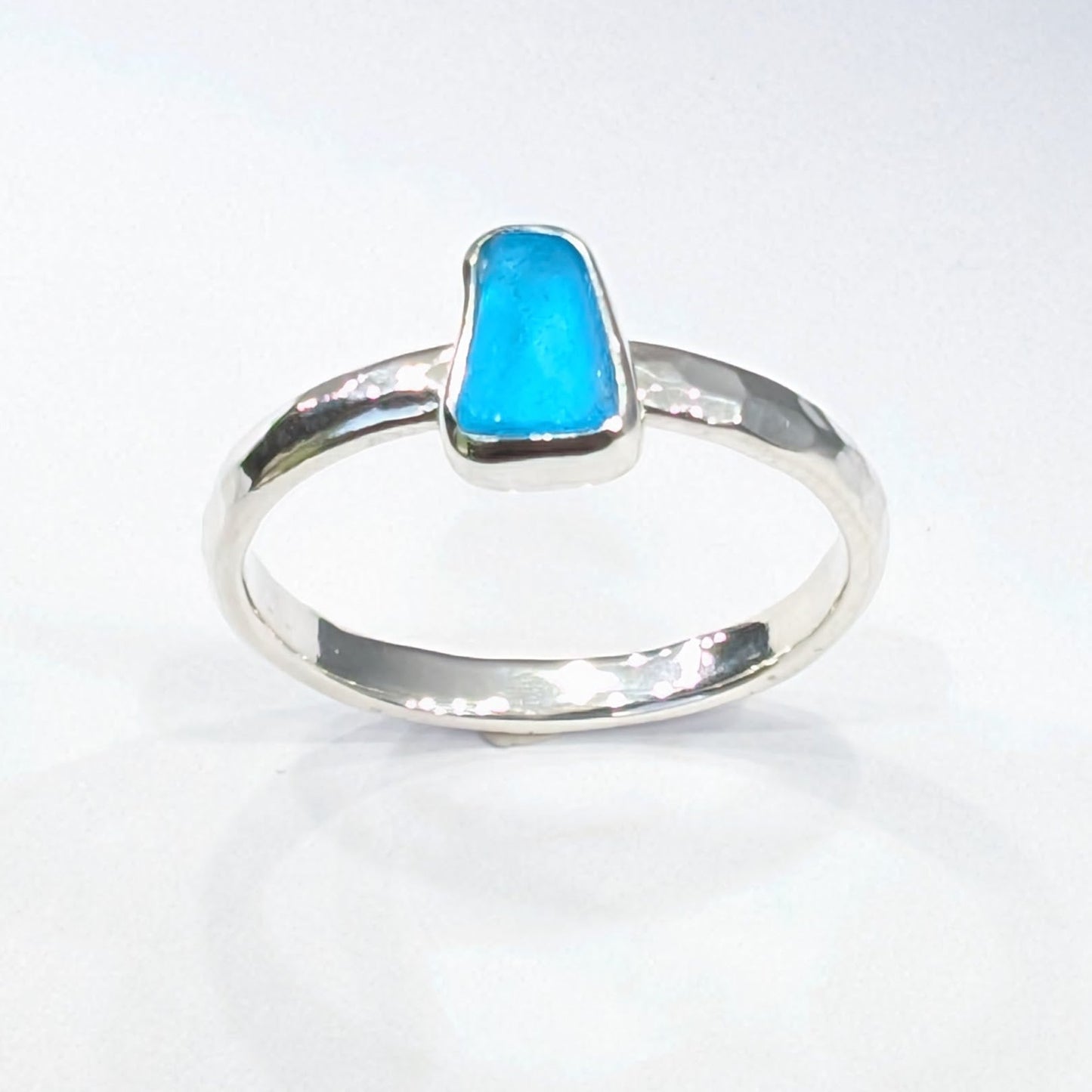 Little Turquoise Sea Glass Silver Ring