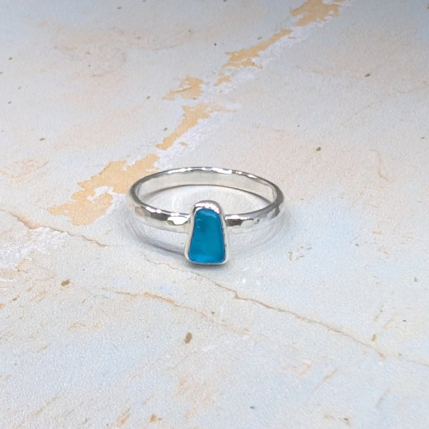 Little Turquoise Sea Glass Silver Ring