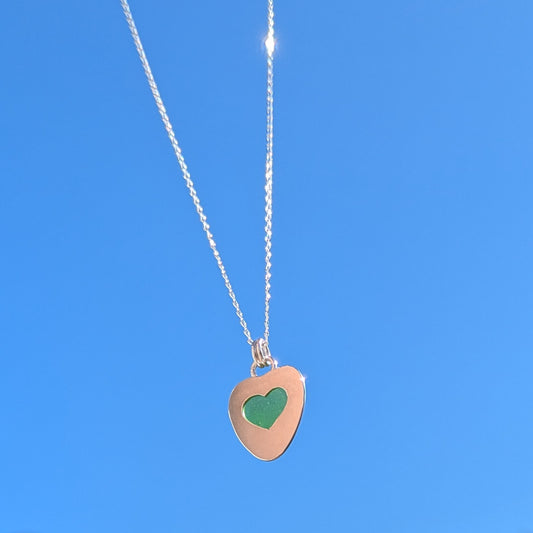 Green Sea Glass Silver Heart Pendant