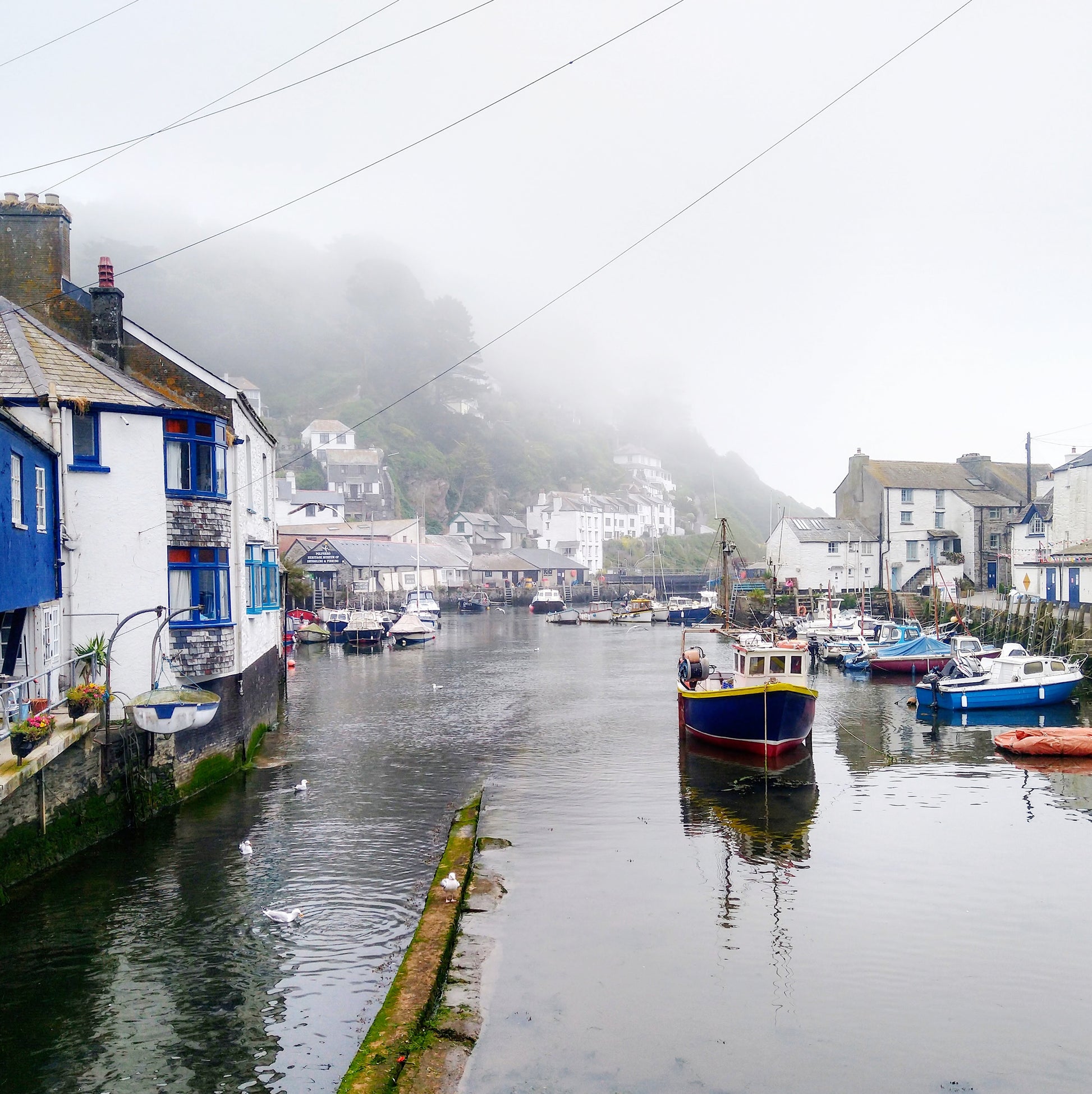 Polperro, Cornwall with sea mist