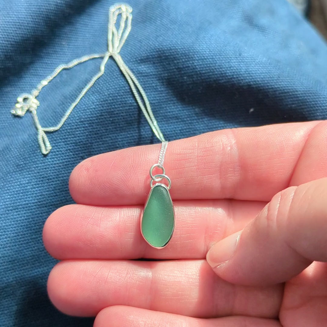 Sea Green Sea Glass Silver Drop Pendant video