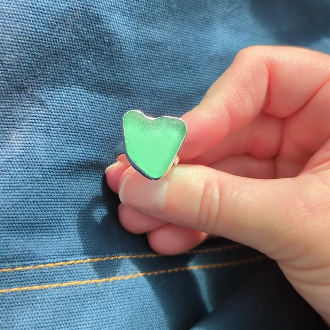 Heart of Green Sea Glass Silver Ring video