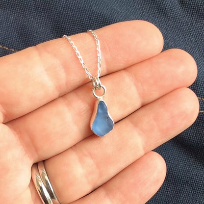 Sky Blue Sea Glass Silver Pendant