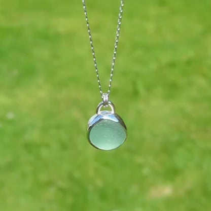 Seafoam sea glass silver pendant outside