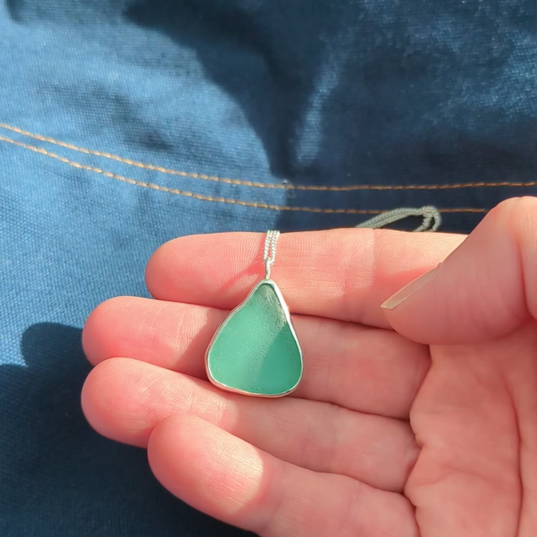 Teal Sea Glass Silver Pendant video