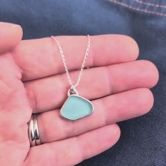 video of pale blue sea glass silver pendant