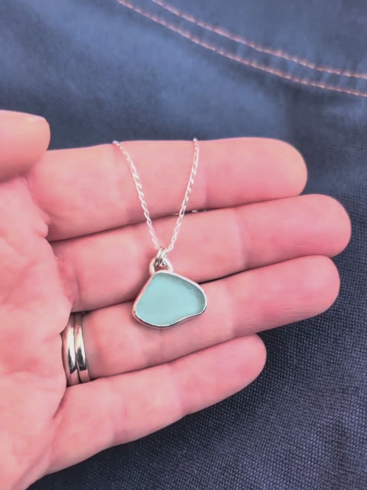 video of pale blue sea glass silver pendant