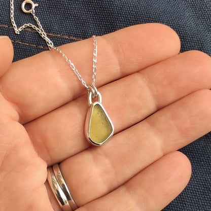 Honey Gold Sea Glass Silver Pendant - RARE