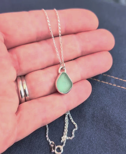 Sea Foam Sea Glass Drop Silver Pendant