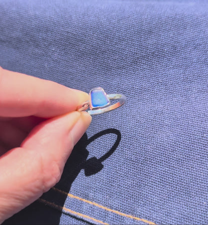 Little Blue Sea Glass Silver Ring