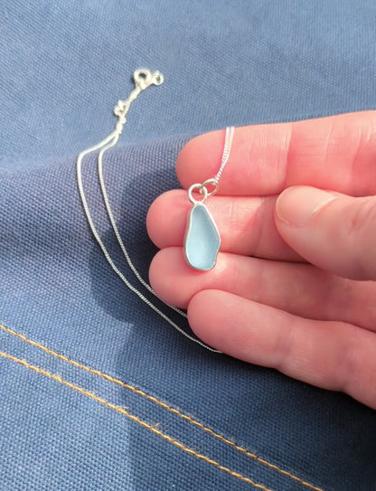 Cornflower Blue Sea Glass, Silver Pendant