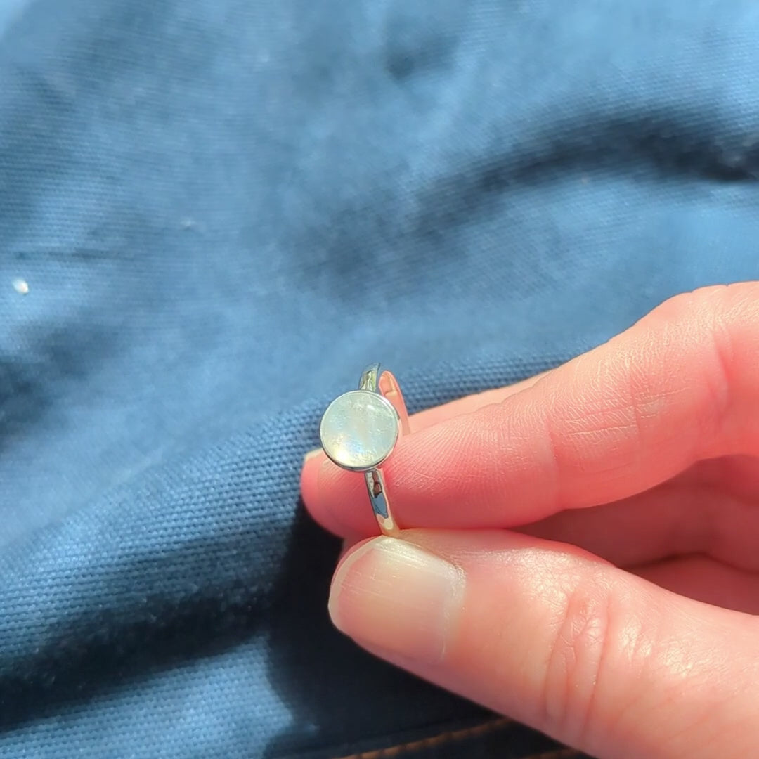Rainbow Moonstone Silver Hammered Ring video.  Part of the Moonlit 3 Ring Stack