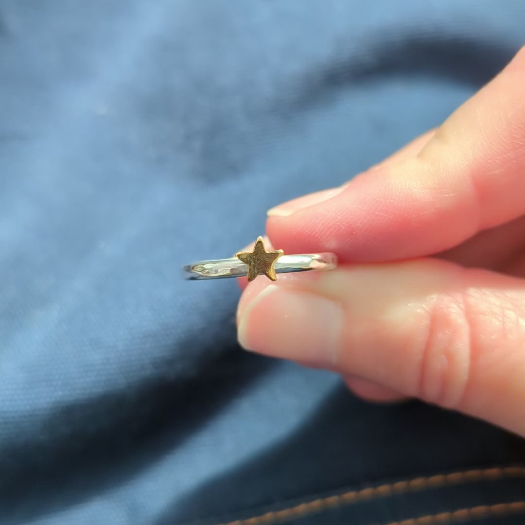 Little Gold Star Silver Hammered Ring video.  Part of the Moonlit 3 Ring Stack