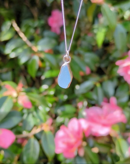 Cornflower Blue Sea Glass, Silver Pendant
