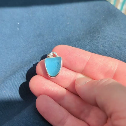 Cornish Blue Sea Glass Silver Pendant