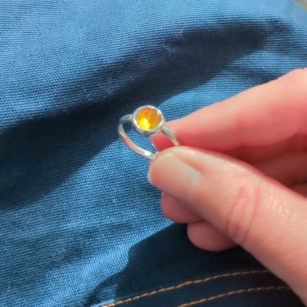 Sparking Rose Cut Yellow Citrine and Silver Ring.  Part of a Cornish Sunset 3 Ring Stack 