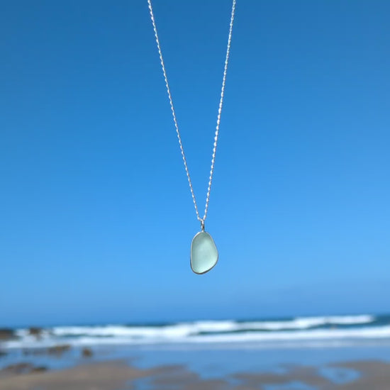 Video of Seafoam sea glass silver pendant looking out to sea