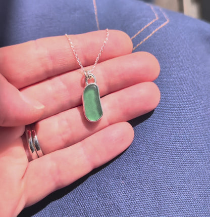 Leaf Green Sea Glass Silver Pendant