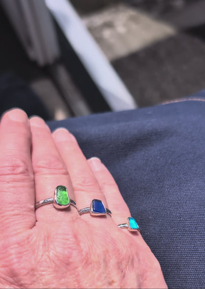 Little Blue Sea Glass Silver Ring