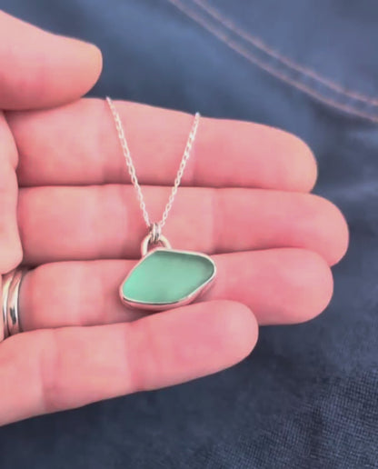 Soft Aqua Sea Glass Silver Pendant
