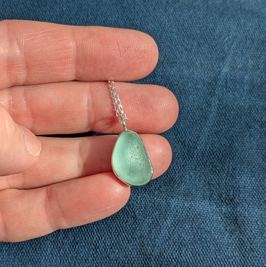 Seafoam Sea Glass Silver Pendant (No.2)
